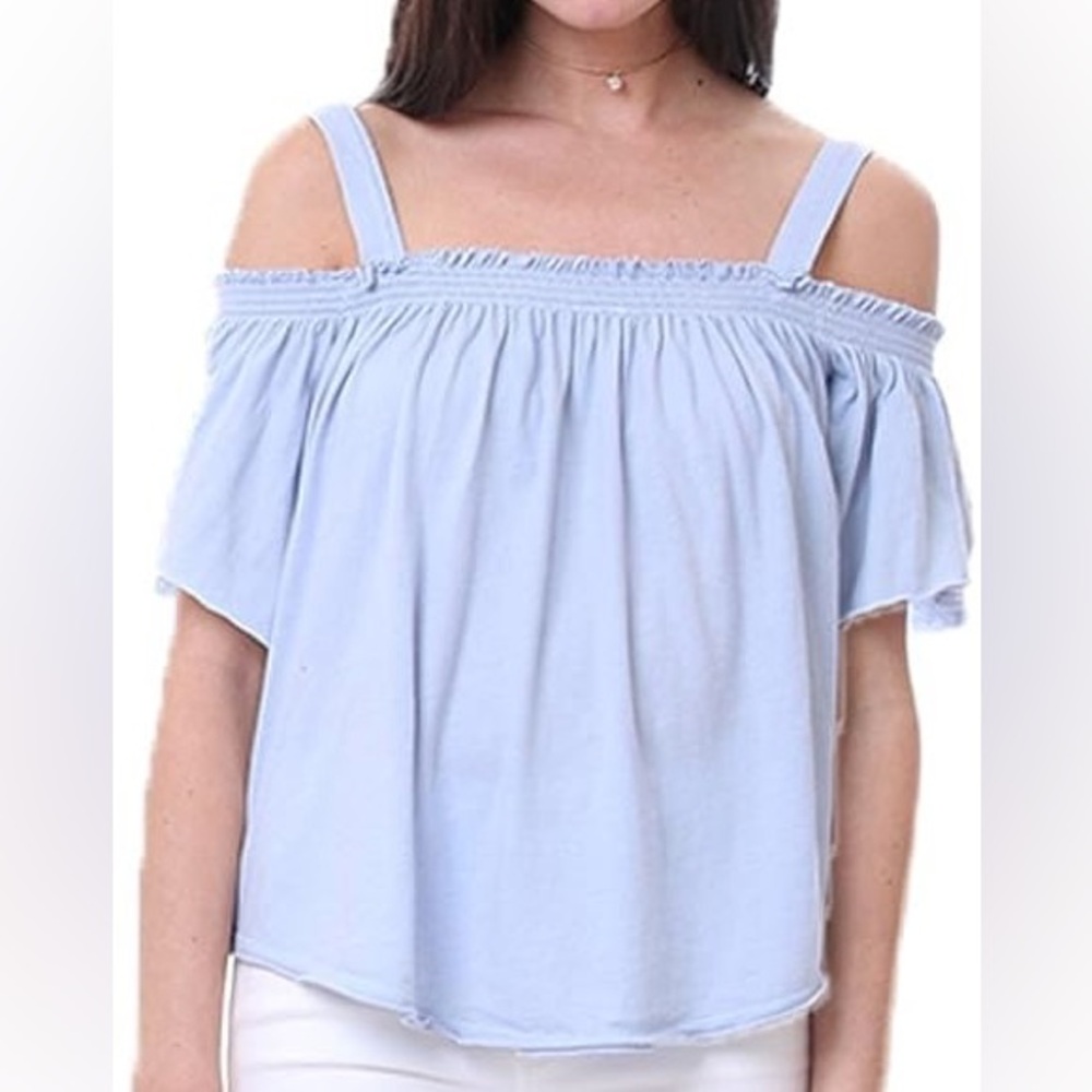 We The Free Free People Light Blue Cold-Shoulder Tank Top M